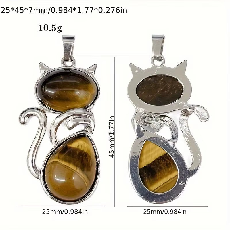 Mysticat™ Natural Crystal Cat Pendant – Protection, Peace, and Purrfect Charm