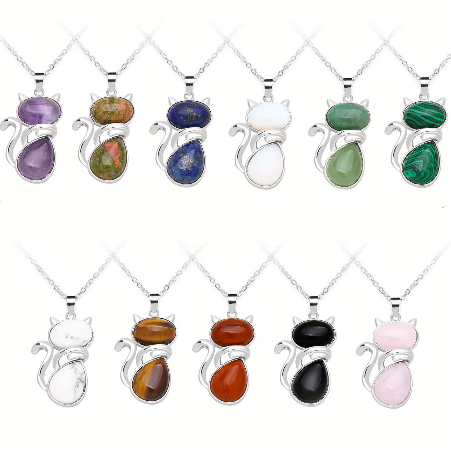 Mysticat™ Natural Crystal Cat Pendant – Protection, Peace, and Purrfect Charm