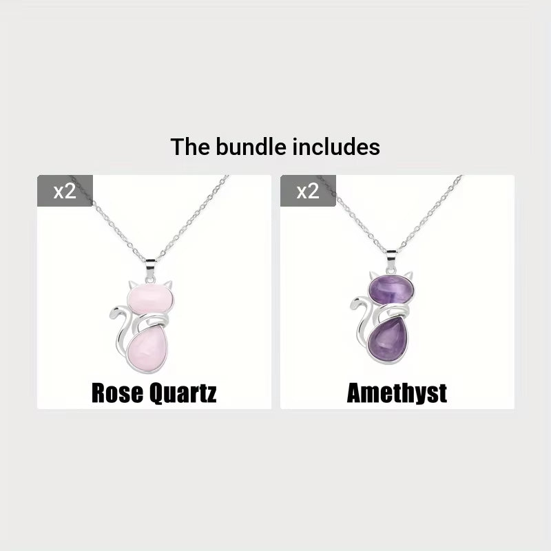 Mysticat™ Natural Crystal Cat Pendant – Protection, Peace, and Purrfect Charm