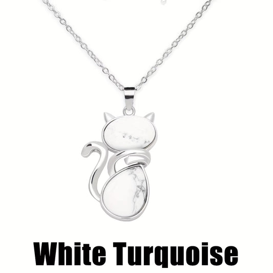 Mysticat™ Natural Crystal Cat Pendant – Protection, Peace, and Purrfect Charm